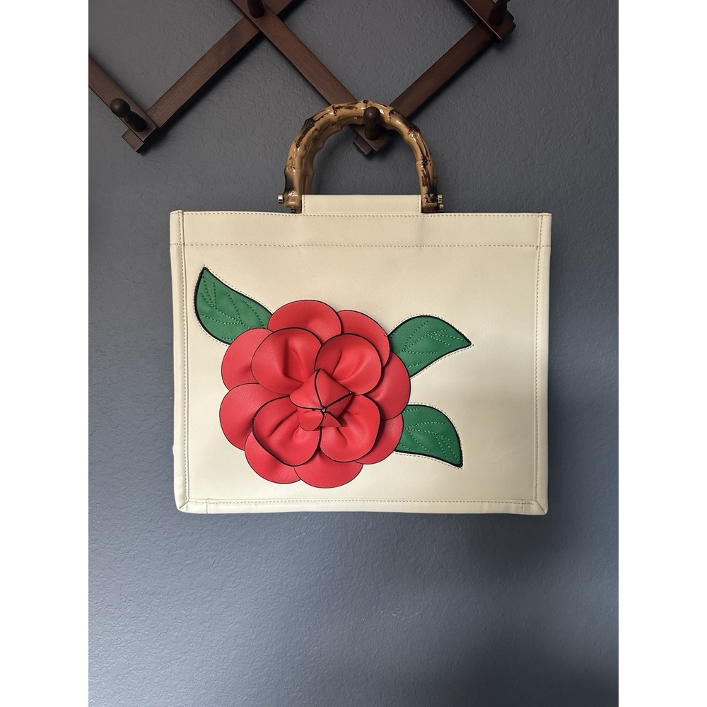 Barbie Core Red Diona J Women's Red‎ Flower Wooden Top Handle Bag In Fuchsia